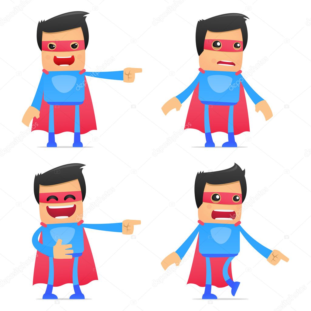 Set of funny cartoon superhero