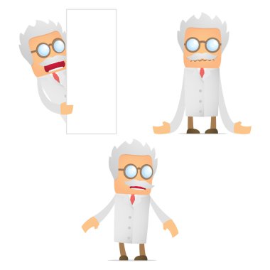 Set of funny cartoon scientist clipart