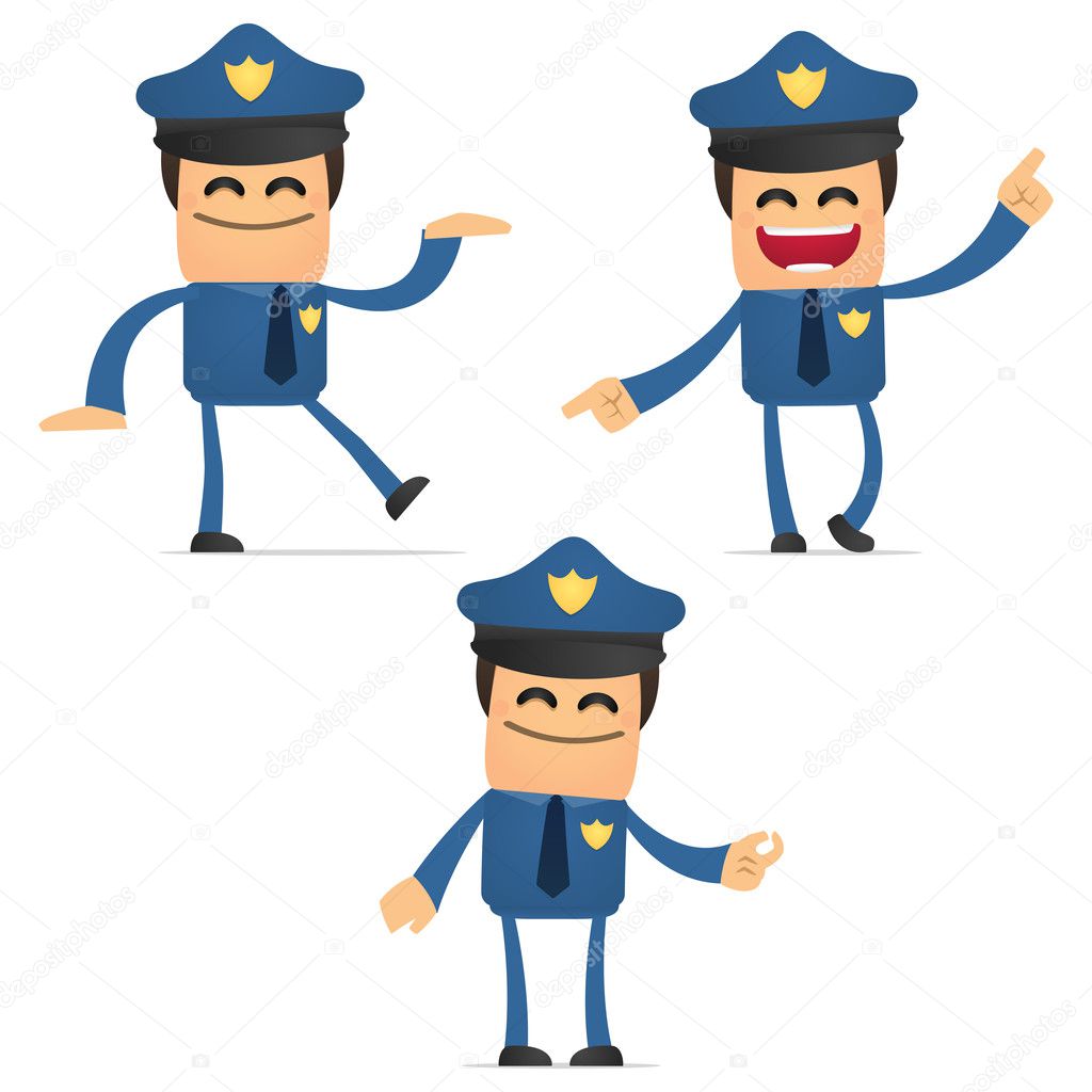 Set of funny cartoon policeman