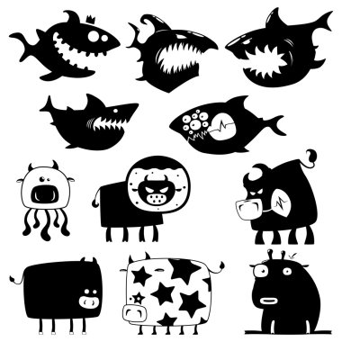 Sharks and cows clipart