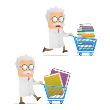 Funny cartoon scientist giving presentation clipart