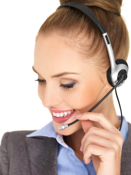 Vrij vrouwelijke zakenvrouw pratende hoofdtelefoon — Stockfoto