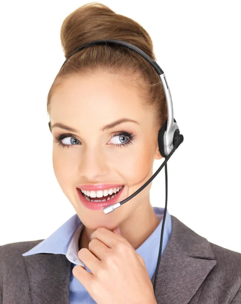 Vrij vrouwelijke zakenvrouw pratende hoofdtelefoon — Stockfoto