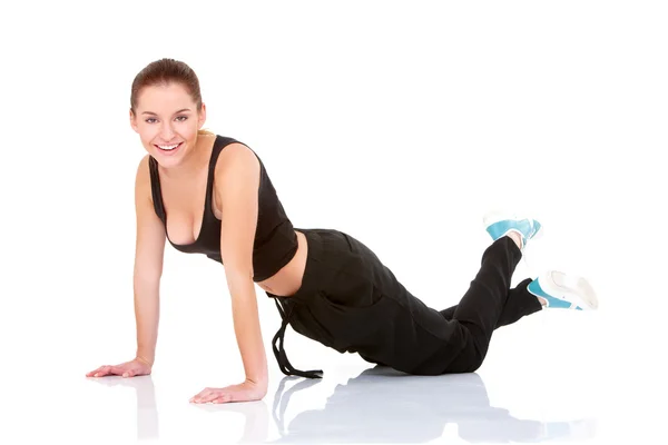 Piękne fitness kobieta robi ćwiczenia — Zdjęcie stockowe