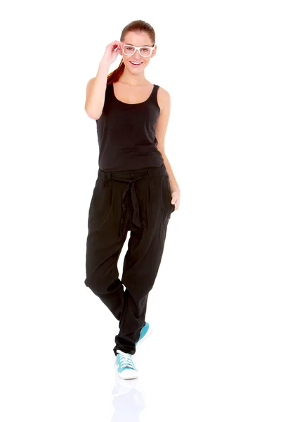 Fitness woman in black sports clothes — Stock Photo, Image