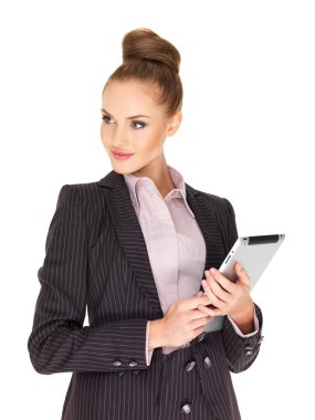 Young business woman working on tablet clipart