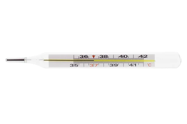 Termómetro de mercúrio clínico isolado sobre fundo branco — Fotografia de Stock