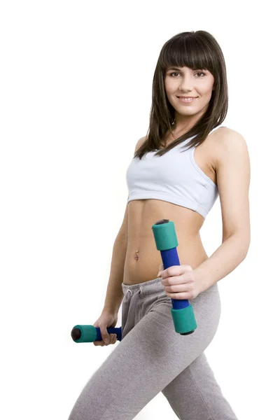 Sexy fitness meisje is werken met gewichten — Stockfoto