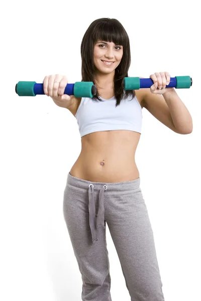 Sexy fitness meisje is werken met gewichten — Stockfoto