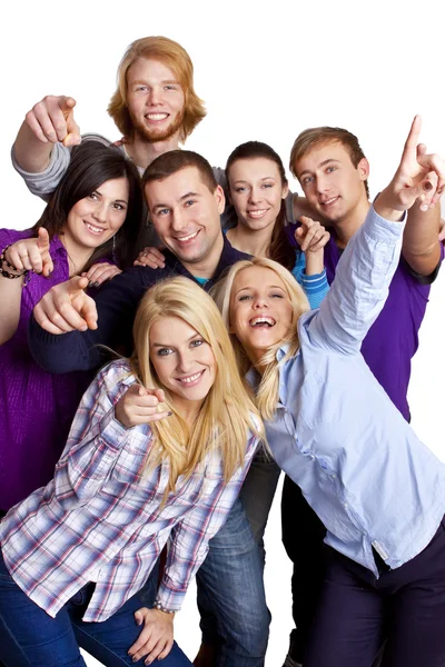 Szczęśliwy grupa młodych mężczyzn i kobiet na białym tle. — Zdjęcie stockowe