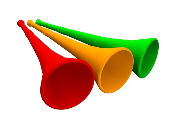 Tre vuvuzela-trompeter – stockfoto