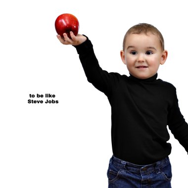 To be like Steve Jobs. Kid, boy with red apple