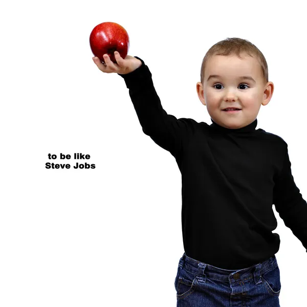 Essere come Steve Jobs. Ragazzo, ragazzo con mela rossa Foto Stock Royalty Free