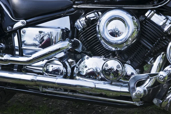 Chromed motorcycle engine close-up — Stock Photo, Image