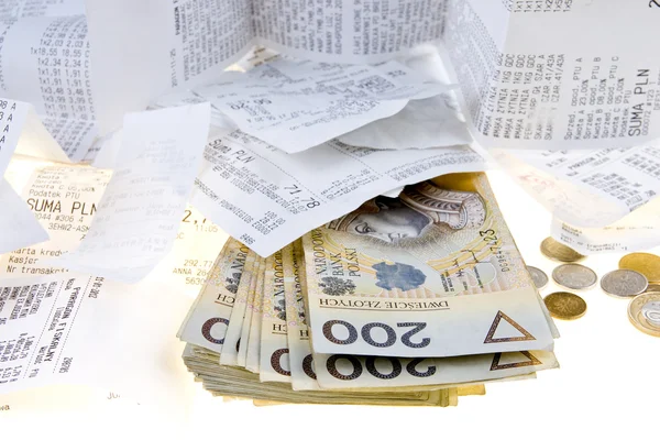 Money and receipts — Stock Photo, Image