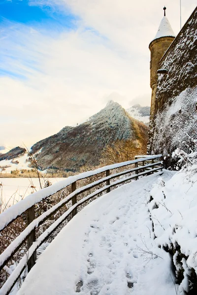 stock image Winter Swiss landscape with mountain