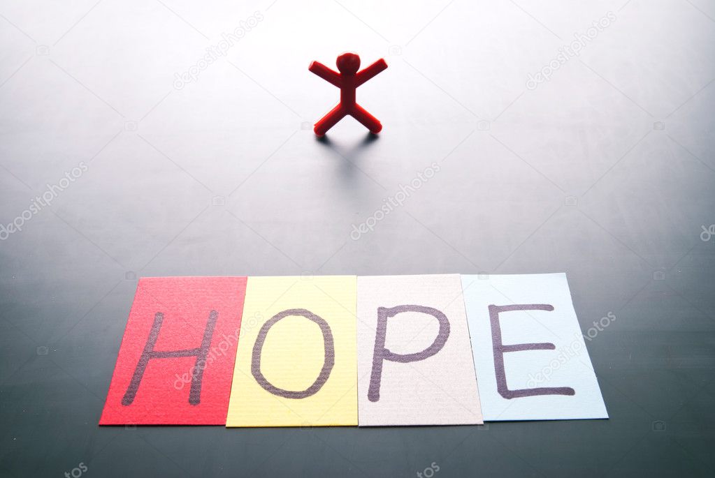 Colorful hope word and single person