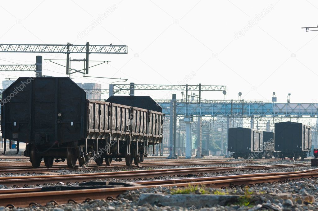 Freight train carriages on railway
