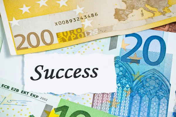 Success on finance concept with euro notes — Stock Photo, Image