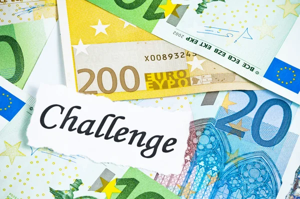 Challenge on financial concept with euro notes — Stock Photo, Image