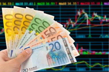 Euro notes with sotck or exchange trade data analysis clipart