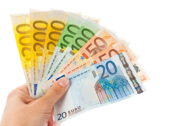 Note in euro in mano — Foto Stock