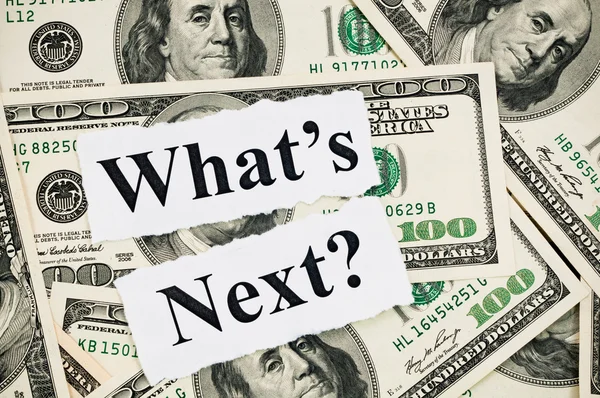 What is next concept, words on hundreds US notes — Stock Photo, Image
