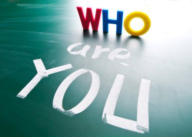 Who are you, concept words on blackboard. clipart