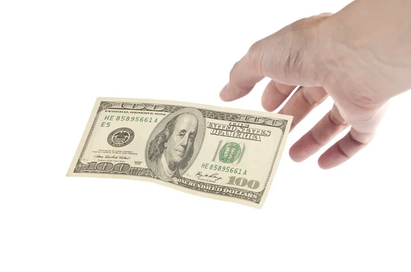 Menselijke hand willen grijpen zwevende bankbiljetten — Stockfoto