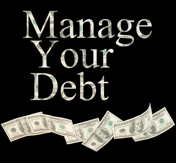 Gestiona tu deuda, palabras aisladas con notas americanas —  Fotos de Stock