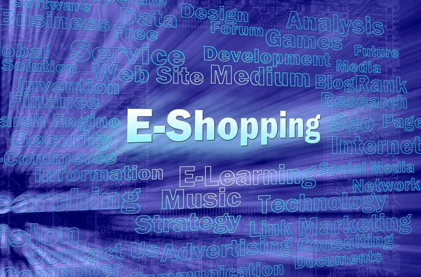 E-alışveriş kavramı mavi sanal alanda — Stok fotoğraf