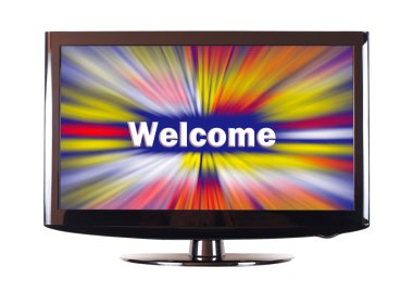 Welcome word with colorful rays show on screen clipart