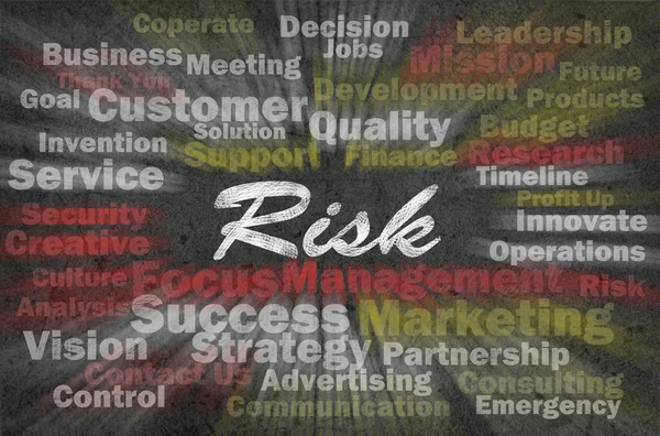 Понятие риска со словами, связанными с бизнесом — стоковое фото
