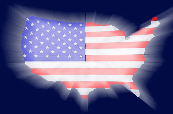 Amerika karta med flagga shinning på skärmen — Stockfoto