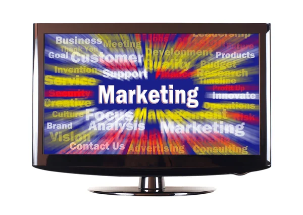 Palabra de marketing con rayos de colores en la pantalla — Foto de Stock