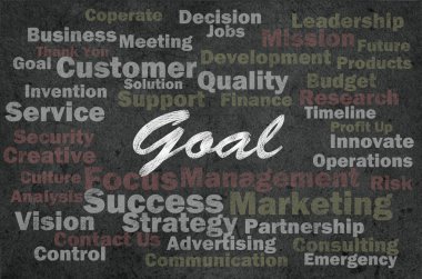 Goal concept with business related words on retro background clipart