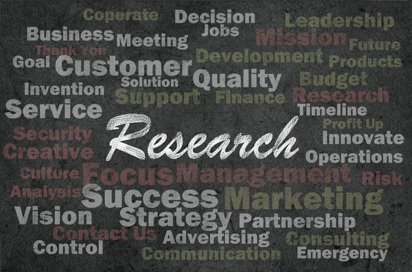 Concepto de concepto de investigación con palabras relacionadas con el negocio sobre retro ba — Foto de Stock