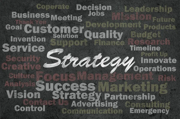 Strategie-Konzept mit geschäftsbezogenen Wörtern auf Retro-Hintergrund — Stockfoto