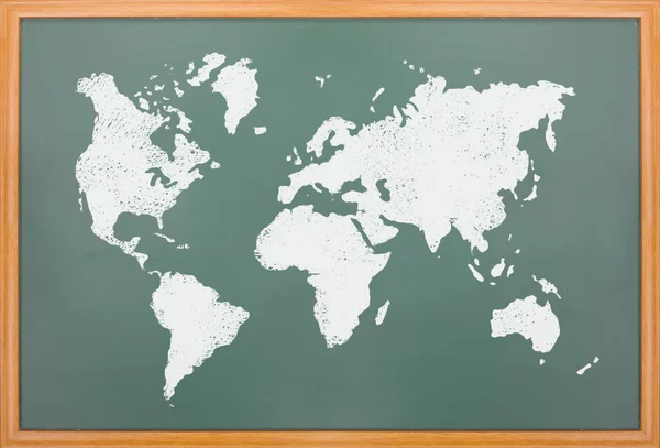 Carte du monde dessinée sur tableau noir — Photo