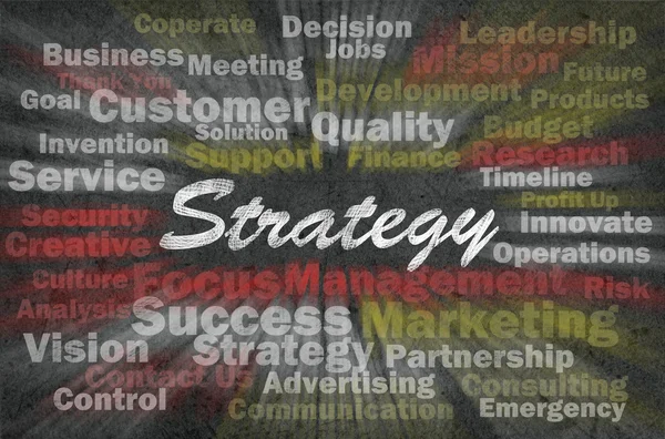 Strategie-Konzept mit geschäftsbezogenen Wörtern auf Retro-Hintergrund — Stockfoto