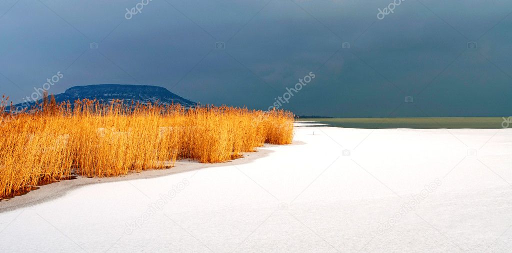 Storm is coming at Lake Balaton in winter,Hungary