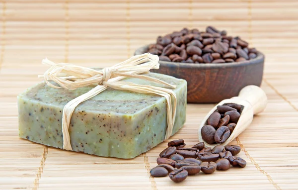 Hand-made soap with coffee — Stock Photo, Image