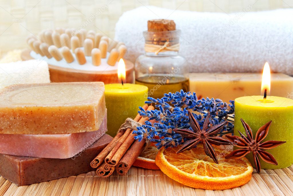 Home-made soap in wellness still life