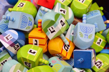 Close up of hanukkah dreidels clipart