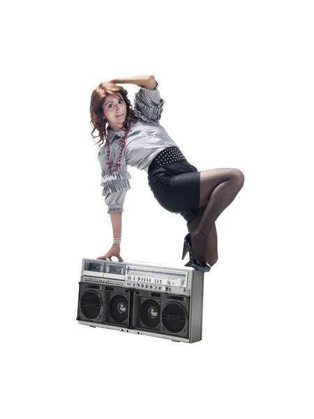 stock image Girl with a boom box isolated on a white background