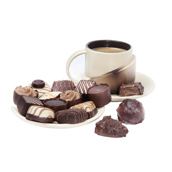 Coffee and chocolate candies — Stock Photo, Image