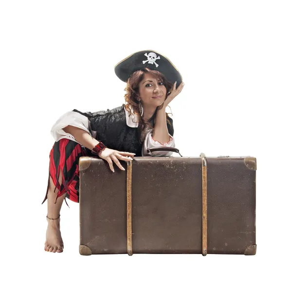 Una joven vestida de pirata — Foto de Stock