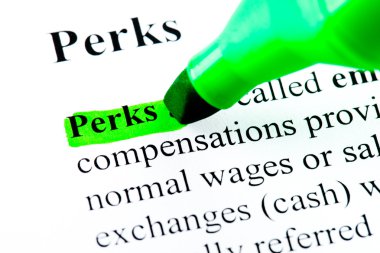 Perks definition highlighted by green marker clipart