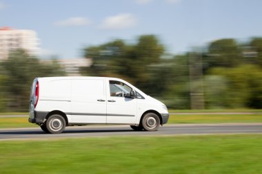 Space for advertisement on delivery truck in motion blur
