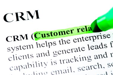 CRM customer relationship management definition highlighted by green marker clipart